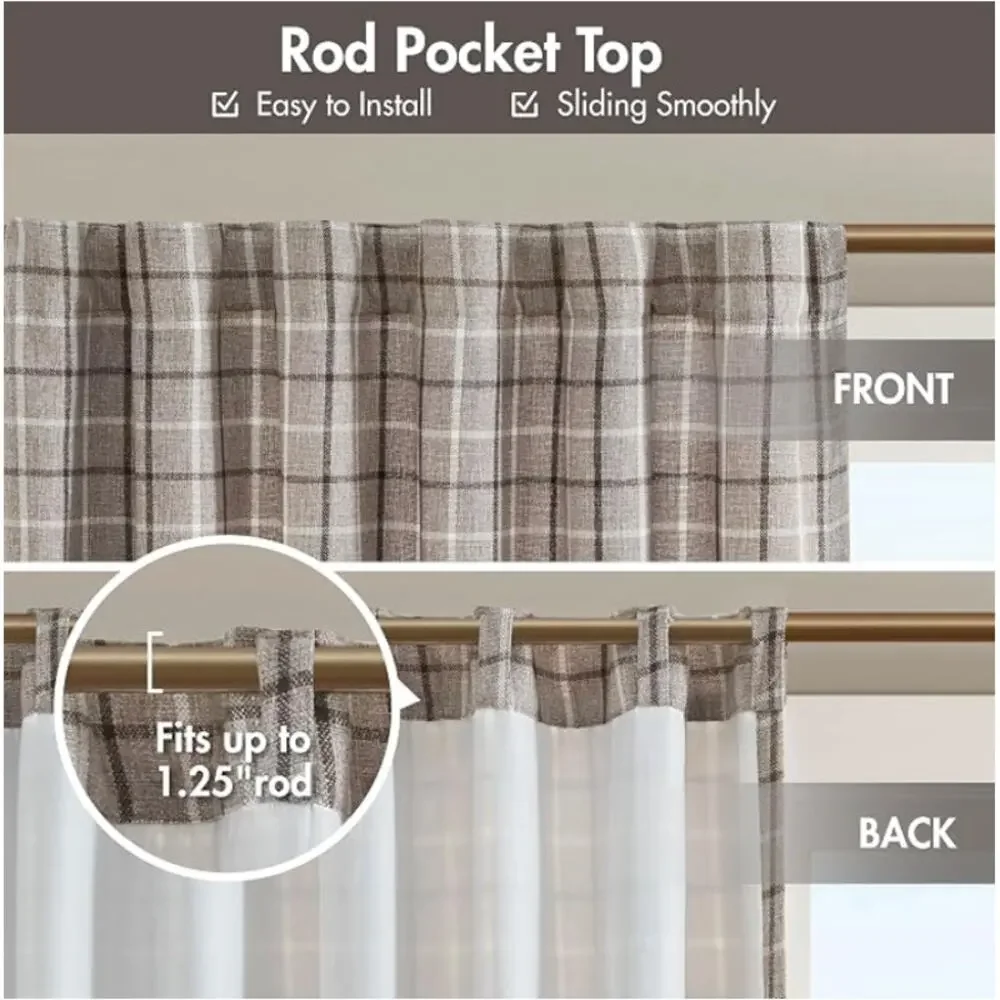 Cabin Plaid Curtain Window, Thermal Insulated Fleece Lining1 Panel, Brown
